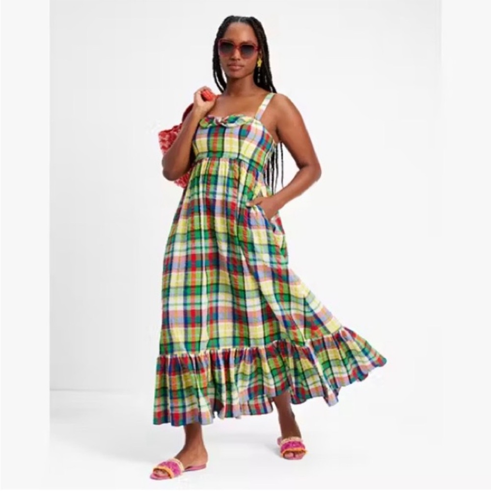 Kate Spade Coastal Multicolor Plaid Maxi Dress Size 6